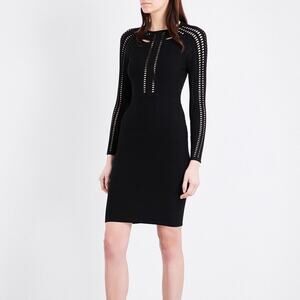 Maje Ruse Black Perforated Knit Long Sleeve Mini Dress – Size 3 (Large)